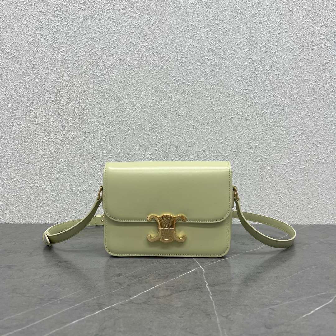 Celine Teen Triomphe Bag In Shiny Calfskin Almond Green 188423